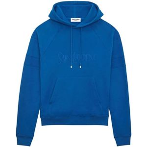 Saint Laurent, Sweatshirts & Hoodies, Heren, Blauw, S, Katoen, Hoodie