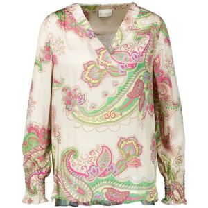 Due Amanti, Stijlvolle Ecru Blouse met Kleurrijke Print Veelkleurig, Dames, Maat:S