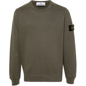 Stone Island, Sweatshirts & Hoodies, Heren, Groen, L, Katoen, Groene Trui Met Ribdetails