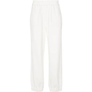 Brunello Cucinelli, Broeken, Dames, Wit, L, Witte Jersey Track Broek Elastische Taille