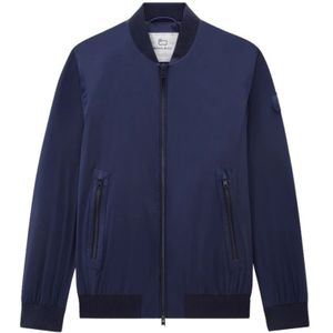 Woolrich, Nylon Bomberjack Matte Afwerking Blauw, Heren, Maat:S