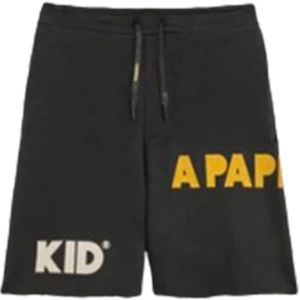 A Paper Kid, Korte broeken, Heren, Zwart, M, Bermuda Trainingsbroeken met Plooien en Print