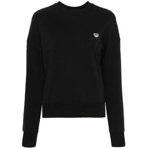 Chiara Ferragni Collection, Sweatshirts & Hoodies, Dames, Zwart, S, Katoen, Zwarte Sweaters met 317 Logo Classic