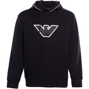 Emporio Armani, Sweatshirts & Hoodies, Heren, Zwart, S, Katoen, Logo-geborduurde Trekkoord Hoodie