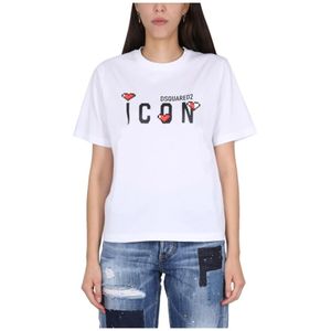 Dsquared2, Tops, Dames, Wit, M, Game Lover T-Shirt met Front Logo