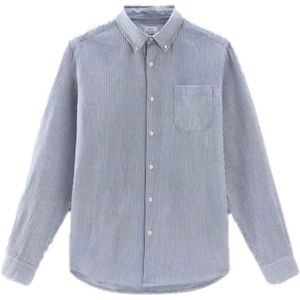 Woolrich, Overhemden, Heren, Blauw, S, Katoen, Gestreept Button-Down Overhemd