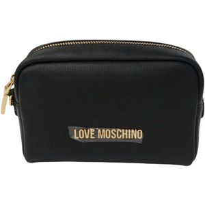 Love Moschino, Tassen, Dames, Zwart, ONE Size, Zwarte Logo Rits Tote Tas