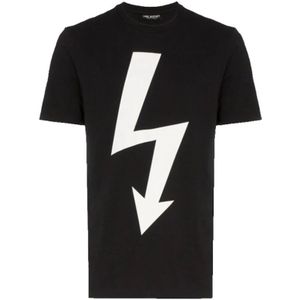Neil Barrett, Zwart Slim Fit T-Shirt met Bedrukt Logo Zwart, Heren, Maat:S