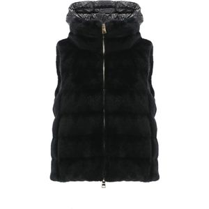 Herno, Jassen, Dames, Zwart, S, Gewatteerde Faux Fur Vest Mouwloos Zwart