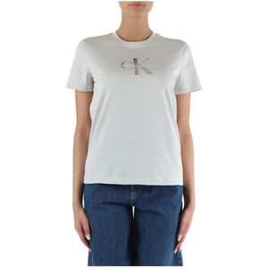 Calvin Klein Jeans, Tops, Dames, Grijs, S, Katoen, Katoen Logo Print T-shirt