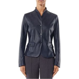 Alessia Santi, Blauwe Leren Jas voor Dames Blauw, Dames, Maat:M