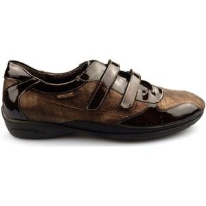 Mephisto, Bruine Leren Sneaker met Dubbele Klittenbandsluiting Bruin, Dames, Maat:37 EU