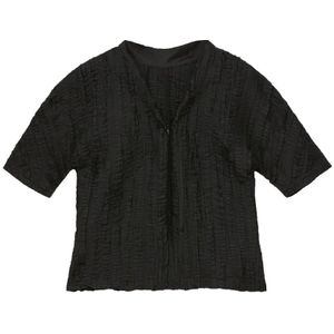 Rodebjer, Blouses & Shirts, Dames, Zwart, M, Gestructureerde V-hals Blouse met Rits Detail