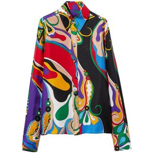 Emilio Pucci, Blouses & Shirts, Dames, Veelkleurig, 2Xs, Grafische Print Zijden Overhemd Paars