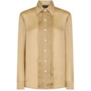Tom Ford, Blouses & Shirts, Dames, Beige, S, Beige Zijden Overhemd met Puntkraag