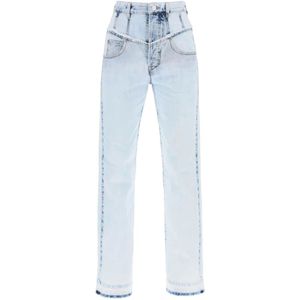 Isabel Marant, Jeans, Dames, Blauw, S, Katoen, Frayed V-Seam Straight Leg Jeans