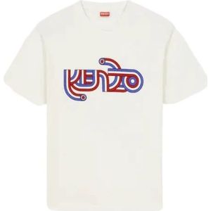 Kenzo, Tops, Heren, Beige, L, Retro Mod-geïnspireerd T-shirt met Oversized Logo