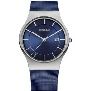 Bering, Blauw Staal Quartz Dameshorloge Grijs, Dames, Maat:ONE Size