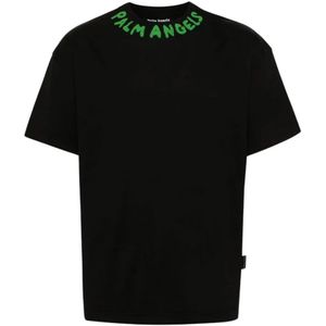 Palm Angels, Tops, Heren, Zwart, XL, Katoen, Seizoensgebonden Logo-Print T-Shirt