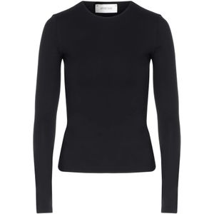 Sportmax, Zwarte T-shirt met Lange Mouwen van Jersey Zwart, Dames, Maat:L