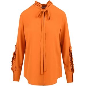Douuod Woman, Blouses & Shirts, Dames, Oranje, S, Overhemd met knoopsluiting en decoratieve mouwen