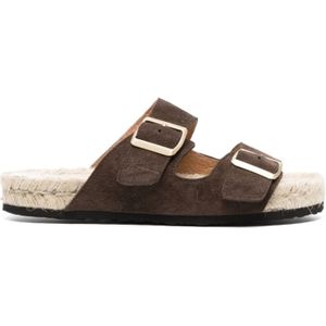 Manebí, Bruine Dubbele Gesp Platte Espadrilles Bruin, Dames, Maat:36 EU