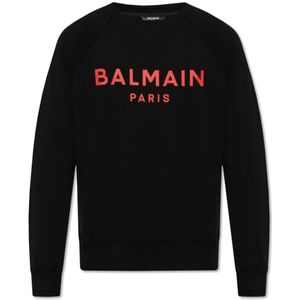 Balmain, Sweatshirts & Hoodies, Heren, Zwart, S, Katoen, Sweatshirt met logo print