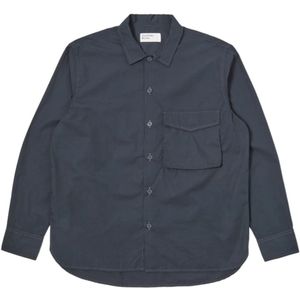 Universal Works, Overhemden, Heren, Blauw, L, Katoen, Zakken Shirt Navy Katoen Broadcloth