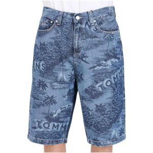 Tommy Jeans, Heren Denim Shorts met Tropische Print Blauw, Heren, Maat:W32