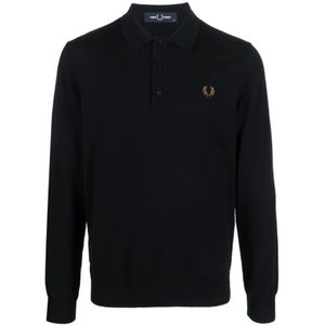 Fred Perry, Blauw Logo-Geborduurd Poloshirt Blauw, Heren, Maat:M