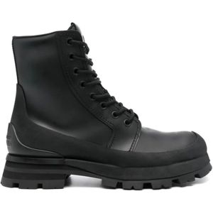 Alexander McQueen, Schoenen, Heren, Zwart, 45 EU, Leer, Zwarte Veterschoenen met Flared Rubberen Zool