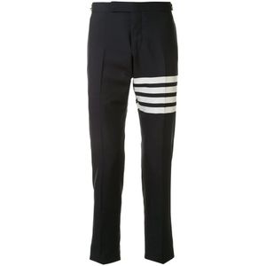 Thom Browne, Donkerblauwe 4-Bar Cropped Broek Blauw, Heren, Maat:L