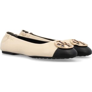 Tory Burch, Schoenen, Dames, Beige, 36 EU, Gesloten Balletflats in Crème Zwart Goud