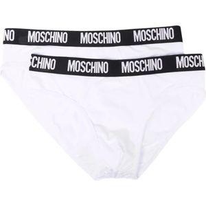 Moschino, 2x Elastische Zwarte Witte Slip Wit, unisex, Maat:S