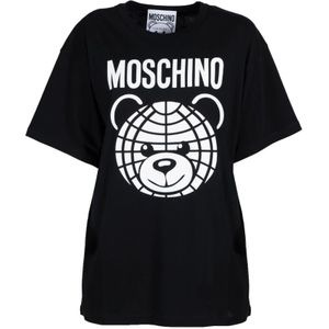 Moschino, Tops, Dames, Zwart, S, Katoen, Zwart World Teddy Crewneck T-Shirt