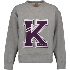 Kenzo, Sweatshirts & Hoodies, Heren, Grijs, XS, Katoen, Varsity Sweatshirt Oversize Logo Borduurwerk