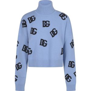 Dolce & Gabbana, Truien, Dames, Blauw, 3Xs, Hoge Hals Sweaters