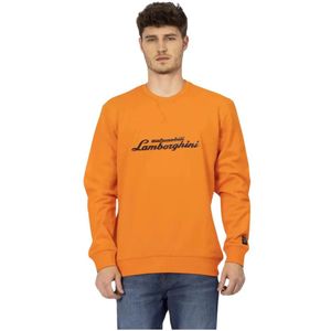 Automobili Lamborghini, Oranje Logo Sweatshirt voor Heren Oranje, Heren, Maat:M