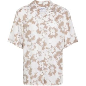 Calvin Klein, Overhemden, Heren, Beige, S, Bloemenprint korte mouw overhemd