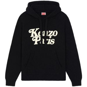 Kenzo, Sweatshirts & Hoodies, Heren, Zwart, L, Katoen, Geborduurde Logo Hoodie