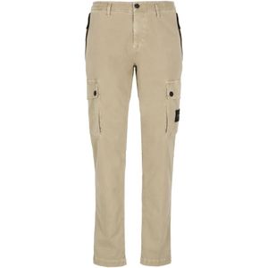 Stone Island, Broeken, Heren, Beige, W32, Katoen, Beige Cargo Broek met Iconische Patch