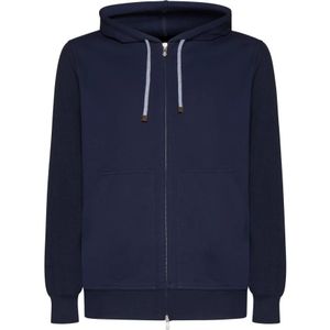 Brunello Cucinelli, Sweatshirts & Hoodies, Heren, Blauw, M, Katoen, Blauwe Katoenen Hoodie Met Rits