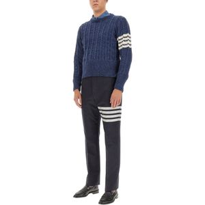 Thom Browne, Truien, Heren, Blauw, S, Wol, Gestreepte wollen trui