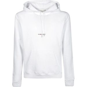Saint Laurent, Sweatshirts & Hoodies, Heren, Wit, S, Katoen, Logo Hoodie met Trekkoord Hoodie