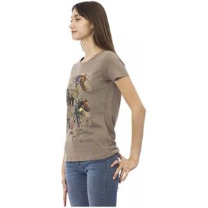 Trussardi, Tops, Dames, Bruin, XL, Katoen, Bruine Katoenen T-shirt met Voorkant Print voor Dames