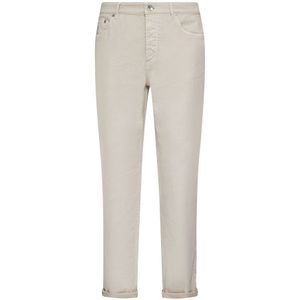 Brunello Cucinelli, Jeans, Heren, Beige, L, Denim, Witte Stretch Denim Straight Leg Jeans