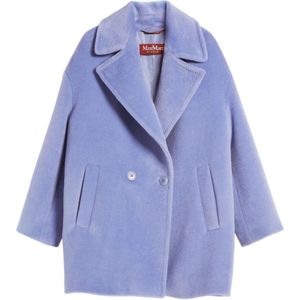 Max Mara Studio, Blauwe Alpaca en Wol Dubbelbreasted Jas Blauw, Dames, Maat:S