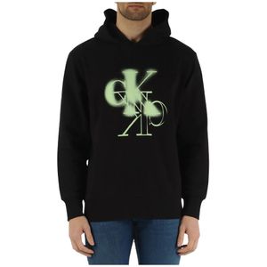 Calvin Klein, Sweatshirts & Hoodies, Heren, Zwart, XL, Katoen, Katoenen hoodie met logo print
