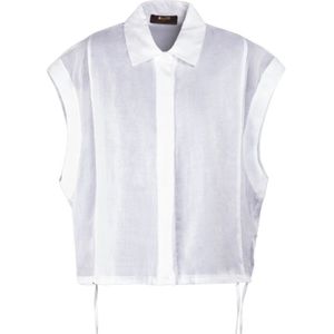 Moorer, Blouses & Shirts, Dames, Wit, S, Ramie Mouwloze Shirt Moderne Pasvorm