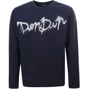 Dondup, Sweatshirts & Hoodies, Heren, Blauw, L, Katoen, Blauwe Sweater met Logo Print